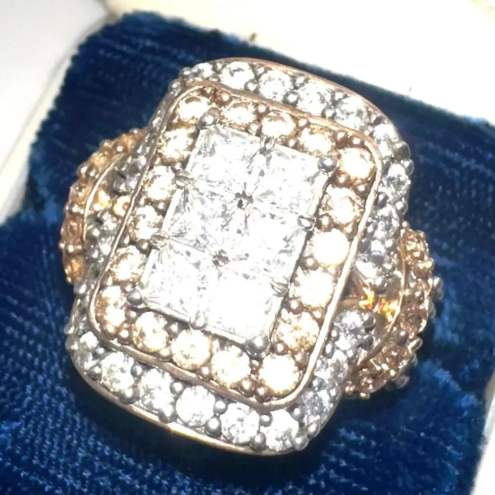 SJ 925 sterling silver gold vermeil clear champagne CZ cocktail ring size 7